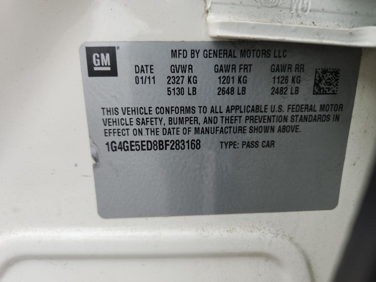 2011 Buick Lacrosse Cxs VIN: 1G4GE5ED8BF283168 Lot: 85363015