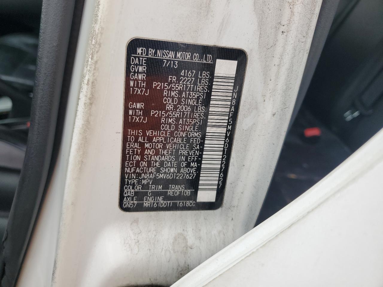 2013 Nissan Juke S VIN: JN8AF5MV6DT227627 Lot: 81904135