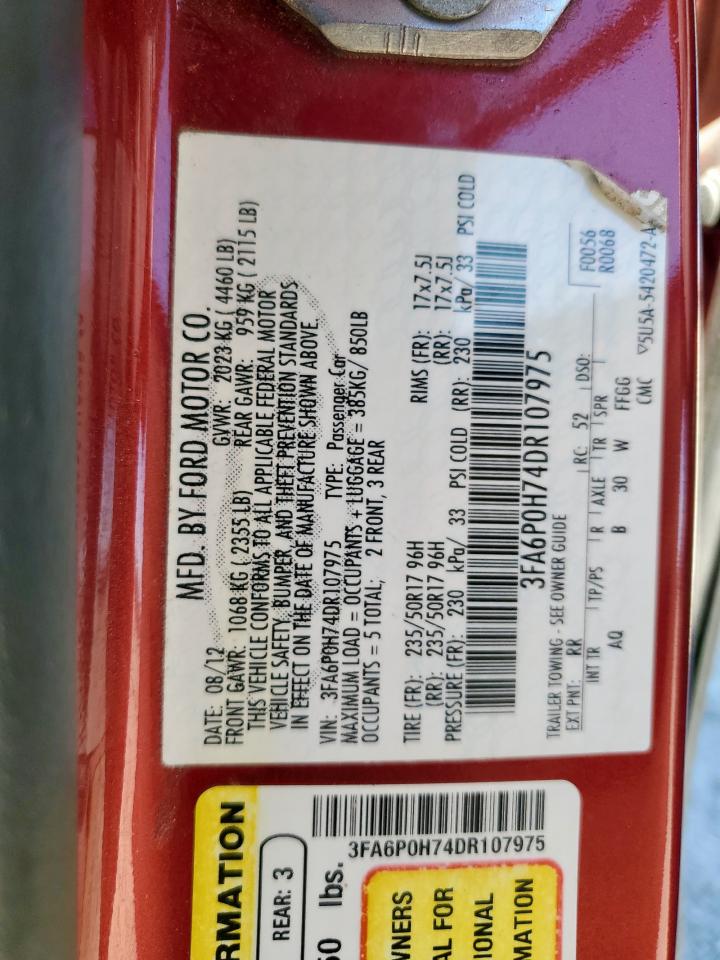 2013 Ford Fusion Se VIN: 3FA6P0H74DR107975 Lot: 91069575