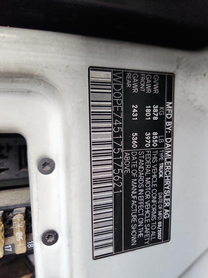 2007 Dodge Sprinter 2500 VIN: WD0PE745175175621 Lot: 86660505