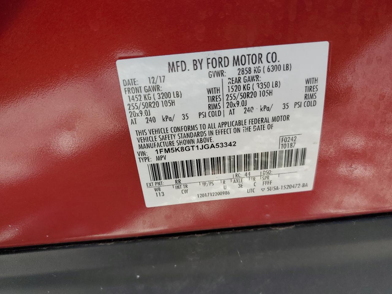 2018 Ford Explorer Sport VIN: 1FM5K8GT1JGA53342 Lot: 82268915