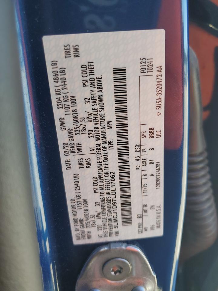 2020 Lincoln Corsair VIN: 5LMCJ1D97LUL17062 Lot: 86834975