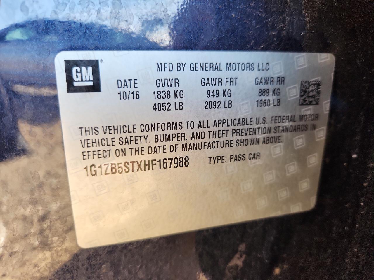 2017 Chevrolet Malibu Ls VIN: 1G1ZB5STXHF167988 Lot: 82372065