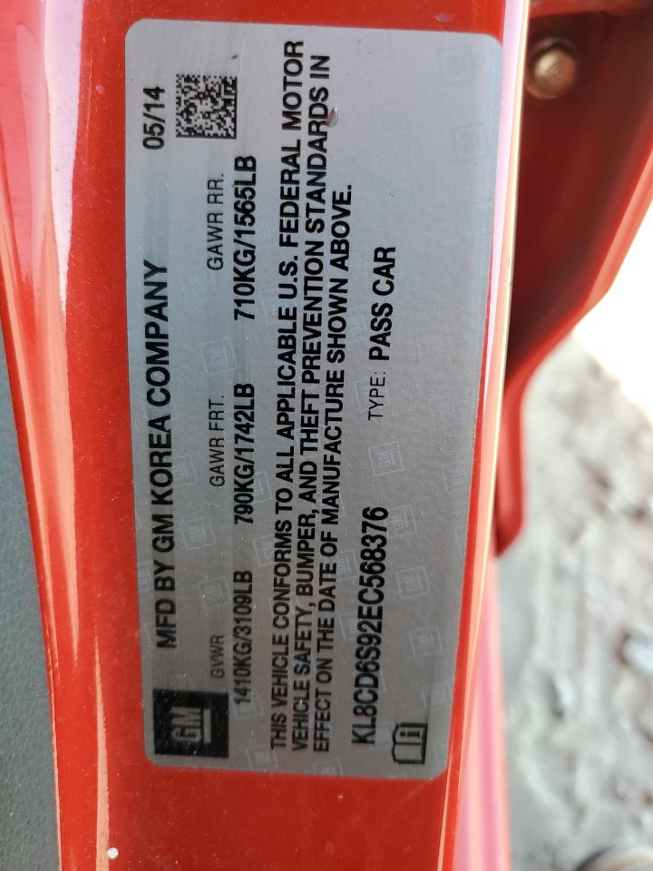 2014 Chevrolet Spark 1Lt VIN: KL8CD6S92EC568376 Lot: 81984665