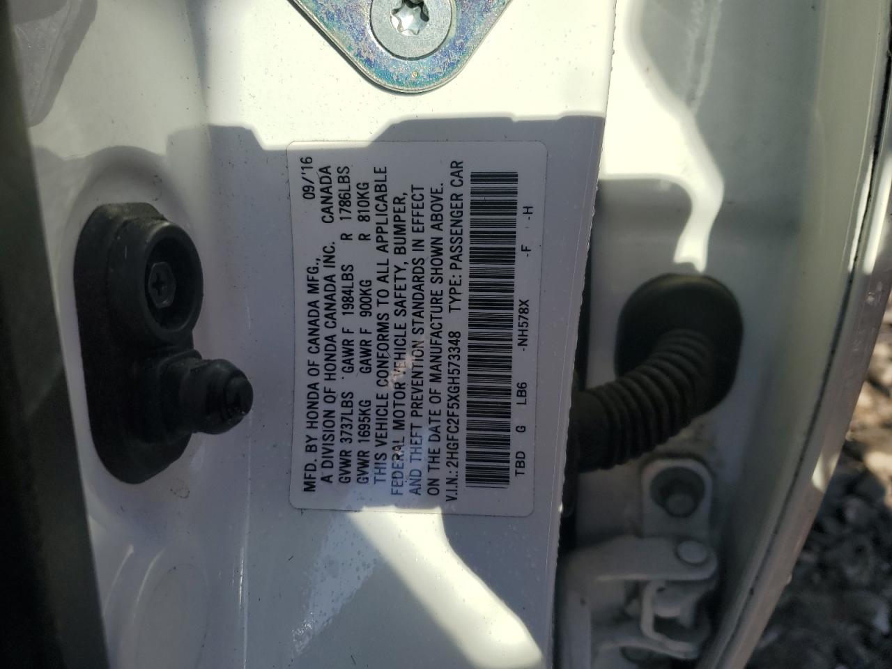 2016 Honda Civic Lx VIN: 2HGFC2F5XGH573348 Lot: 84728665