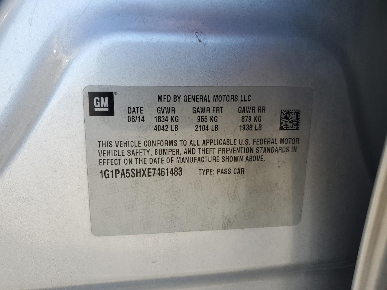2014 Chevrolet Cruze Ls VIN: 1G1PA5SHXE7461483 Lot: 82246845