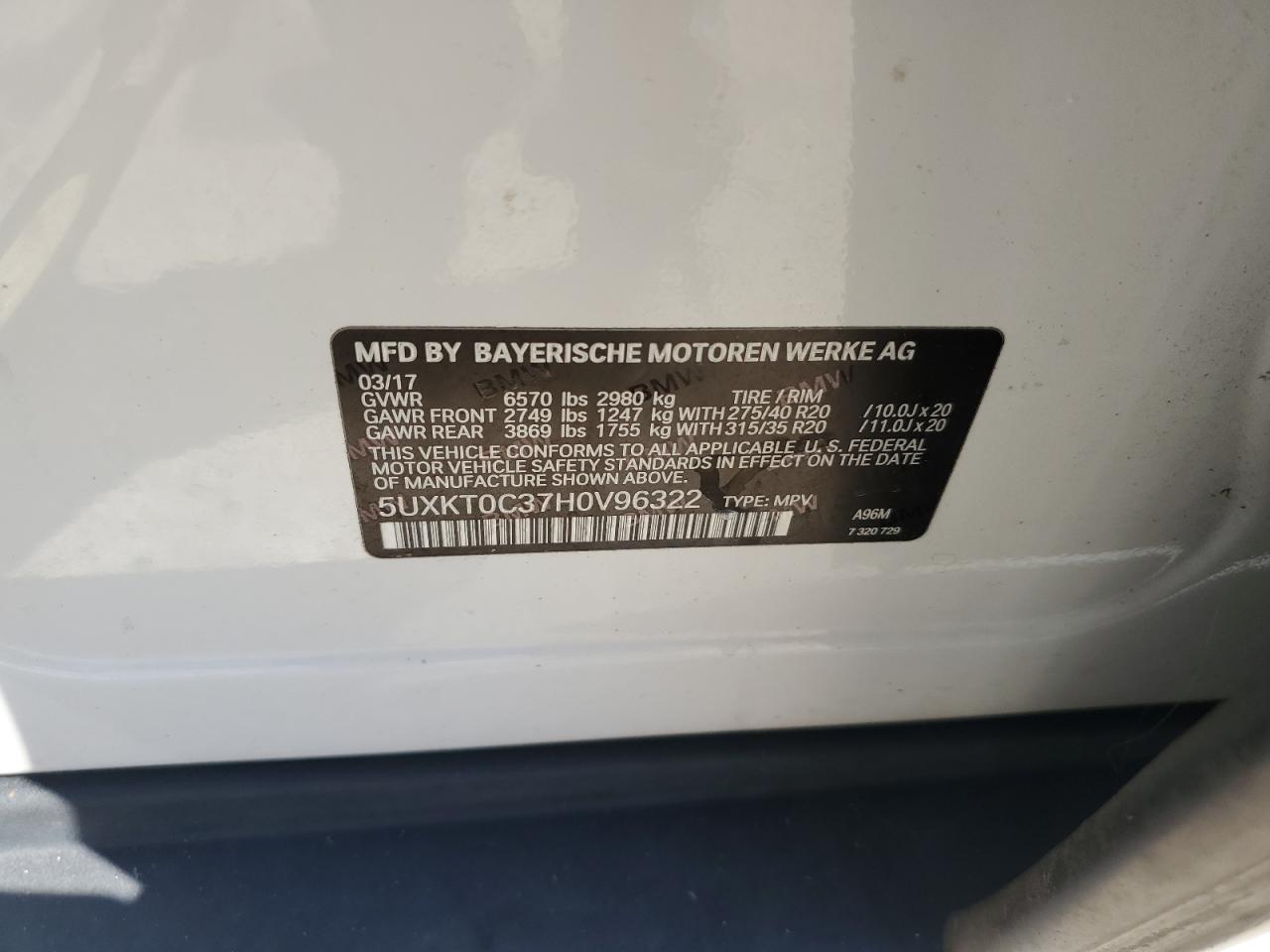 2017 BMW X5 Xdr40E VIN: 5UXKT0C37H0V96322 Lot: 86838065