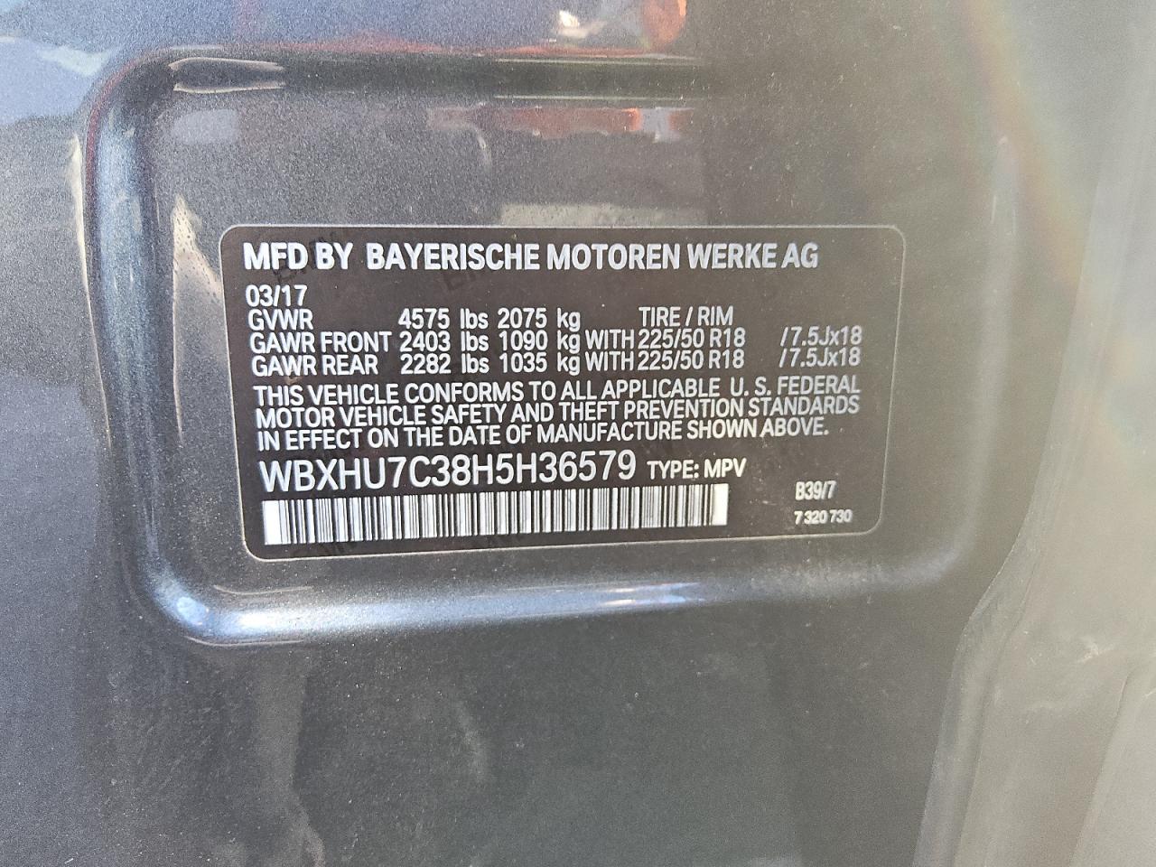 2017 BMW X1 Sdrive28I VIN: WBXHU7C38H5H36579 Lot: 85139185