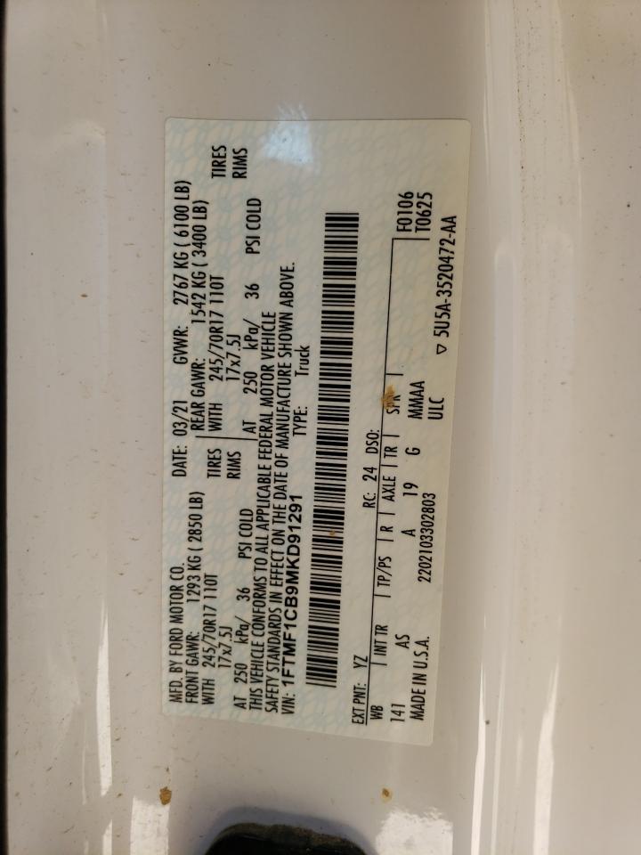 2021 Ford F150 VIN: 1FTMF1CB9MKD91291 Lot: 83982645