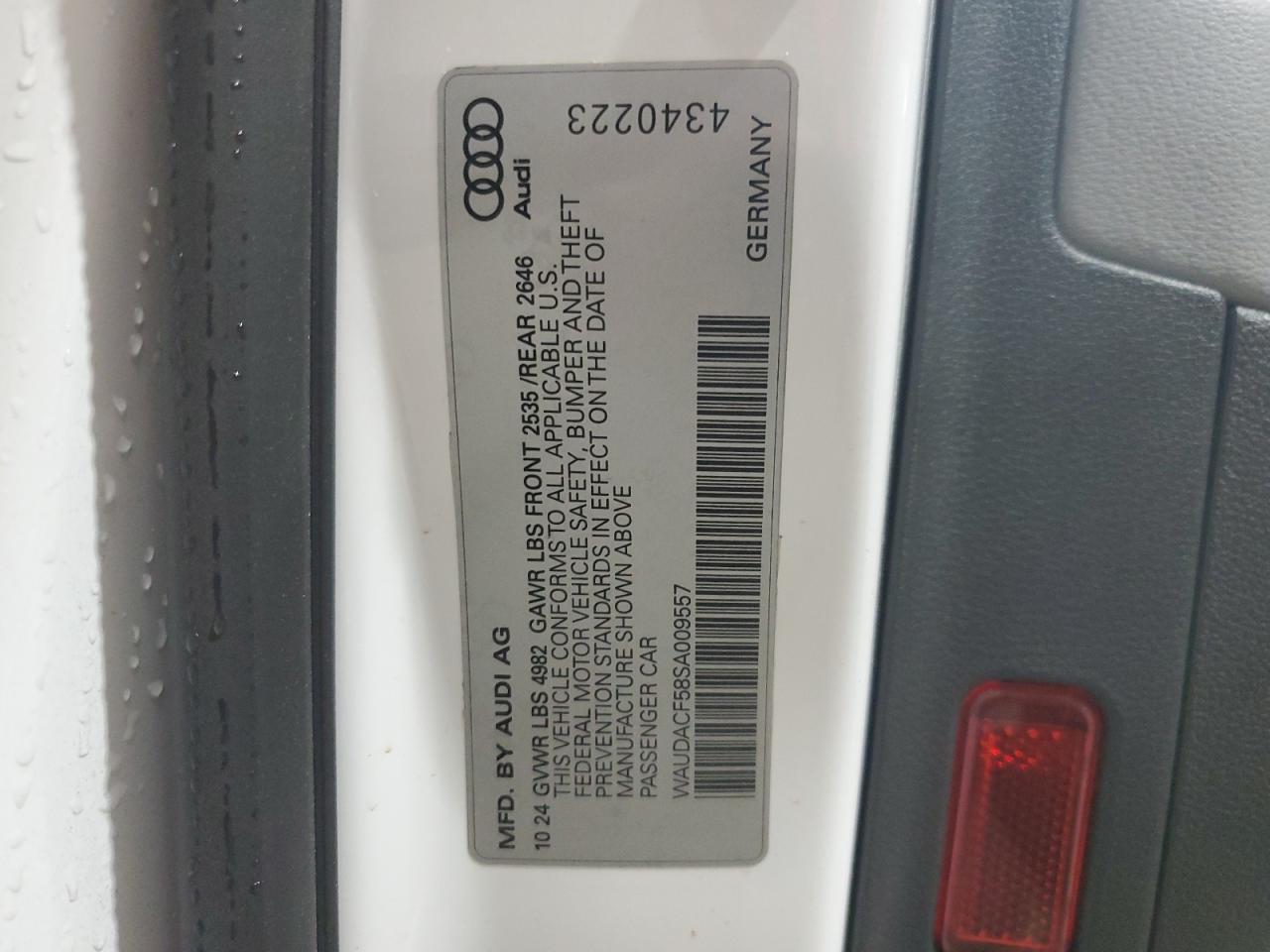 2025 Audi A5 Premium 45 VIN: WAUDACF58SA009557 Lot: 86885055