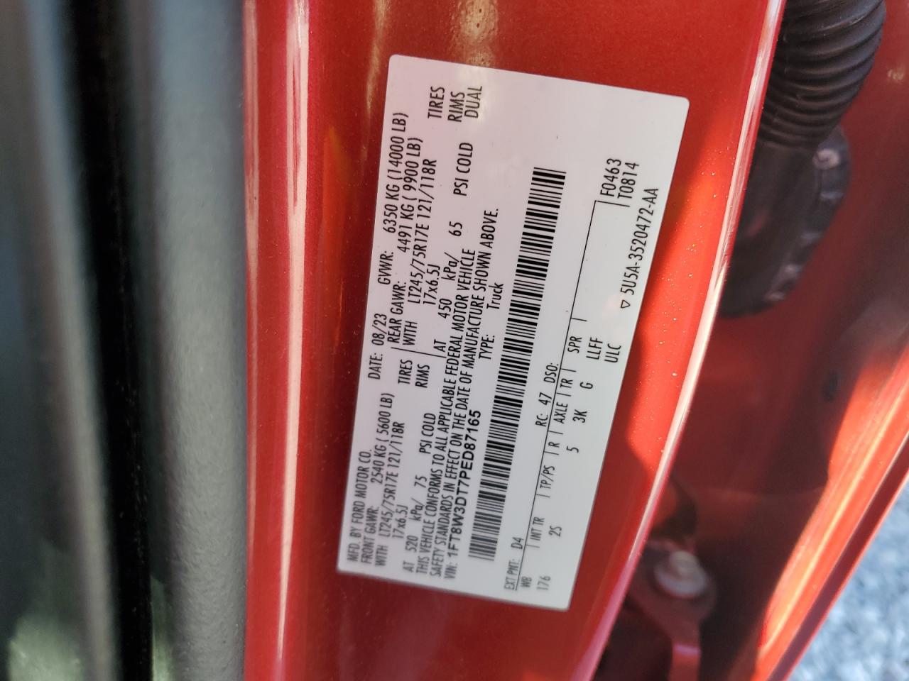 2023 Ford F350 Super Duty VIN: 1FT8W3DT7PED87165 Lot: 82740795