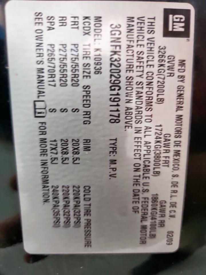 2009 Chevrolet Avalanche K1500 Ltz VIN: 3GNFK32029G191178 Lot: 84878755