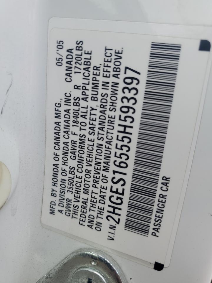 2005 Honda Civic Lx VIN: 2HGES16555H593397 Lot: 84810035