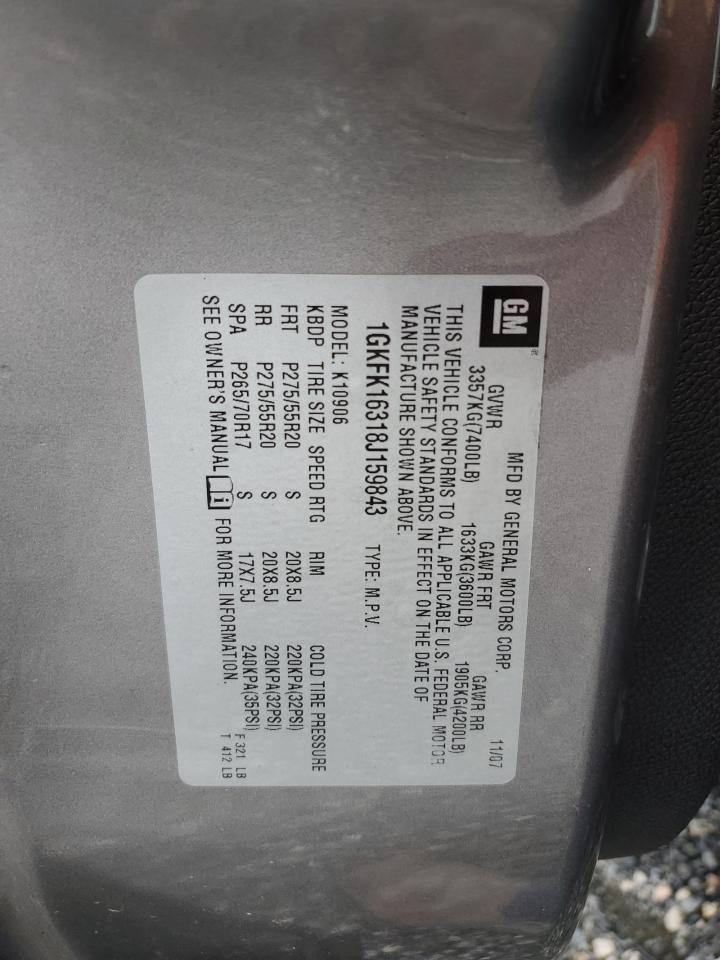 2008 GMC Yukon Xl K1500 VIN: 1GKFK16318J159843 Lot: 89466485