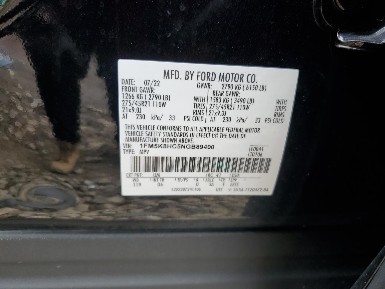 2022 Ford Explorer Platinum VIN: 1FM5K8HC5NGB89400 Lot: 82427985