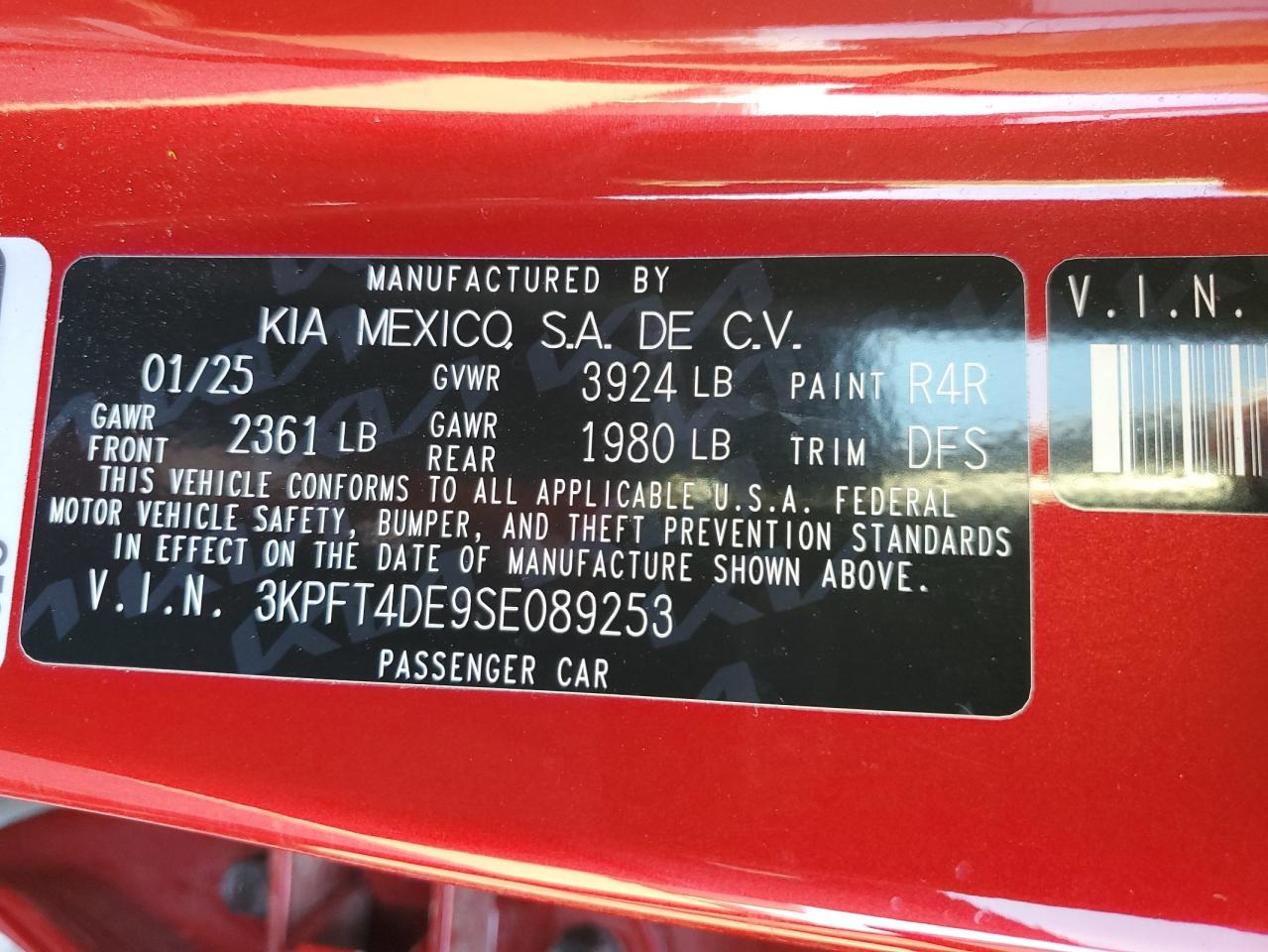 2025 Kia K4 Lx VIN: 3KPFT4DE9SE089253 Lot: 90714055