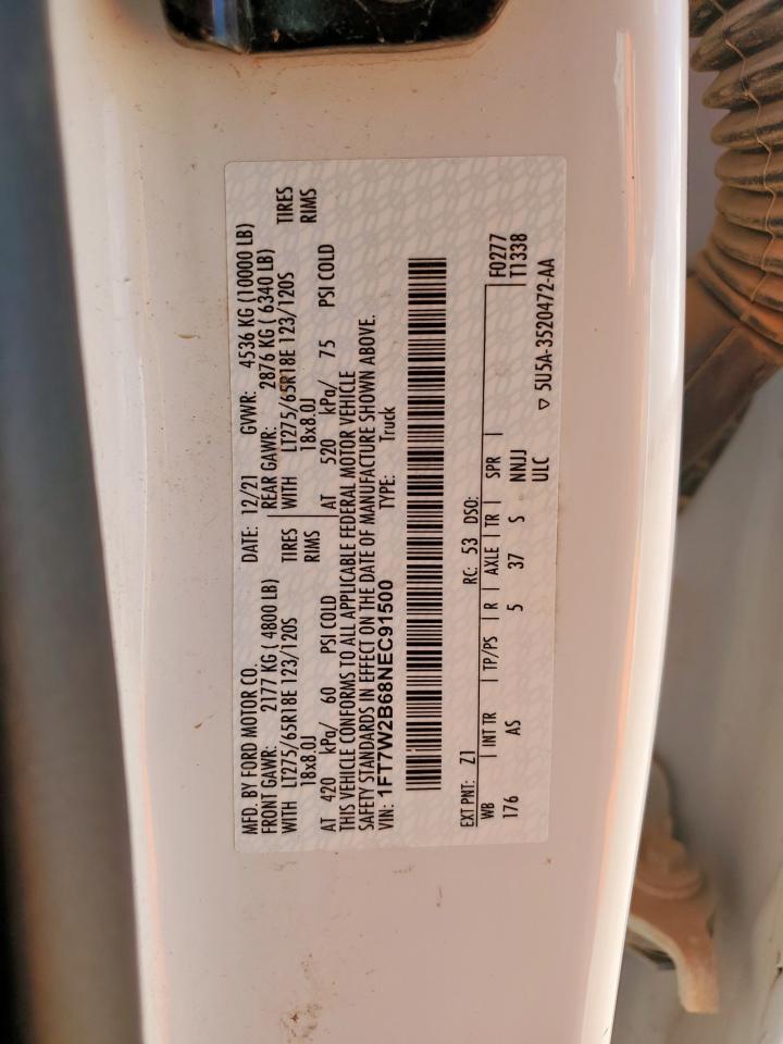 2022 Ford F250 Super Duty VIN: 1FT7W2B68NEC91500 Lot: 86282715