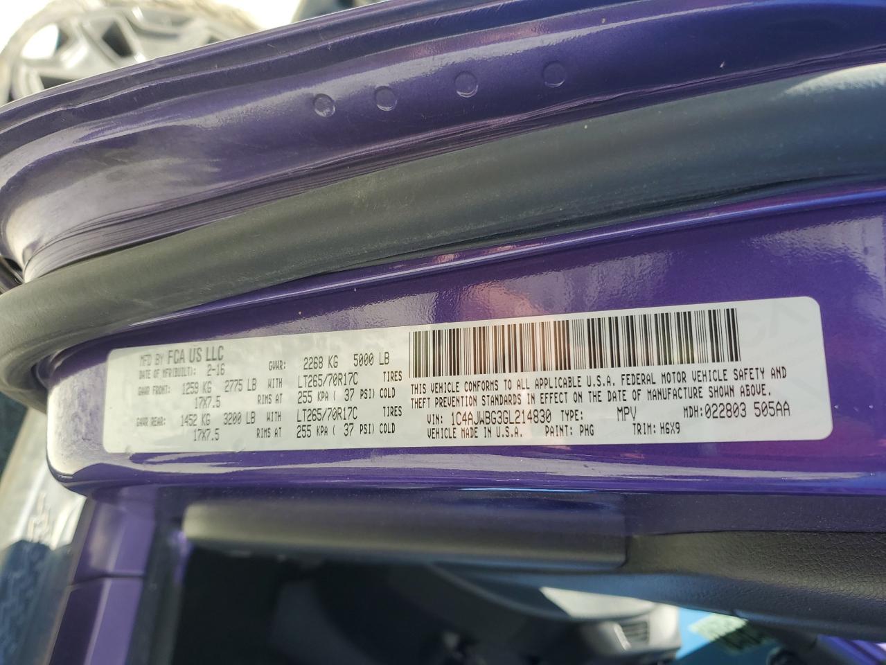 2016 Jeep Wrangler Sahara VIN: 1C4AJWBG3GL214830 Lot: 81917345