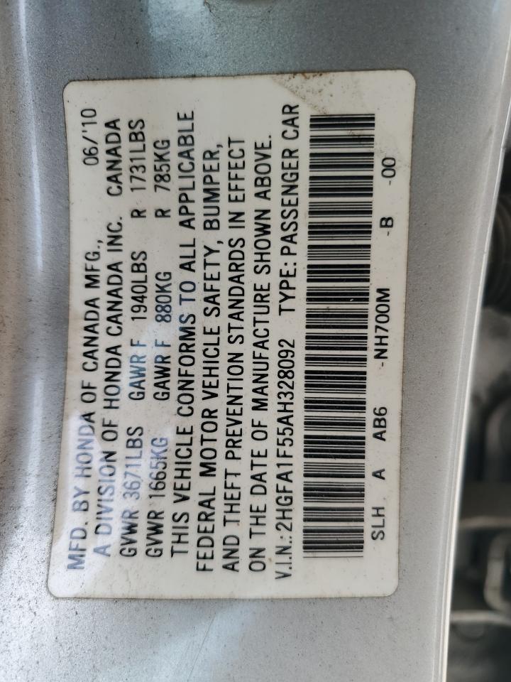 2010 Honda Civic Lx VIN: 2HGFA1F55AH328092 Lot: 87029015