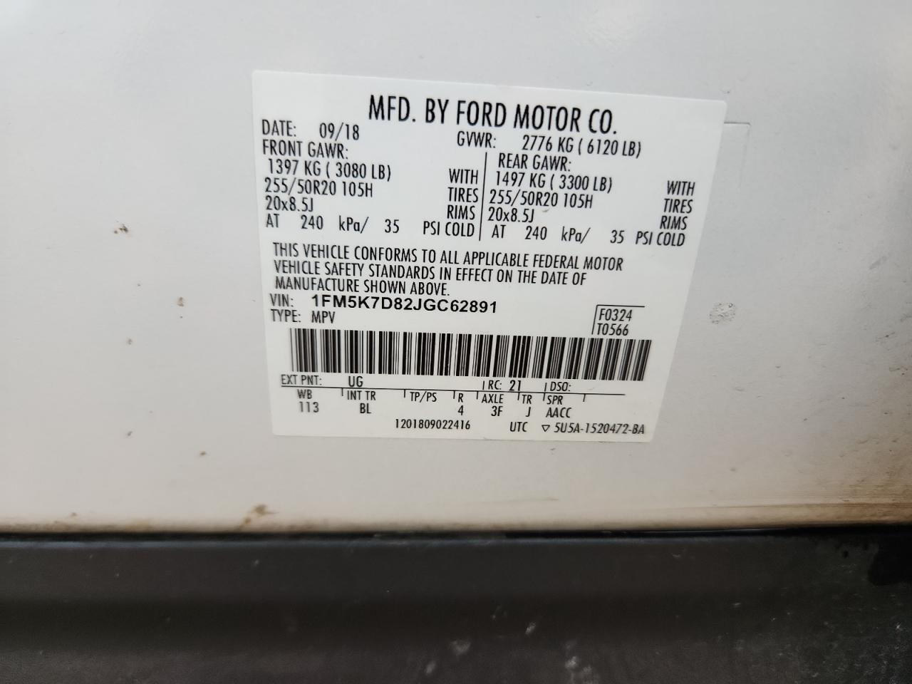 2018 Ford Explorer Xlt VIN: 1FM5K7D82JGC62891 Lot: 85297175