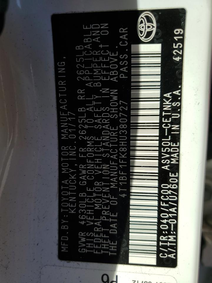 2017 Toyota Camry Le VIN: 4T1BF1FK8HU380727 Lot: 81938625