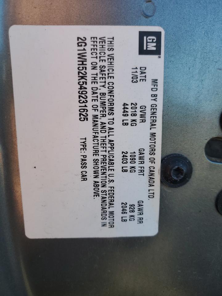 2004 Chevrolet Impala Ls VIN: 2G1WH52K549231625 Lot: 85735005