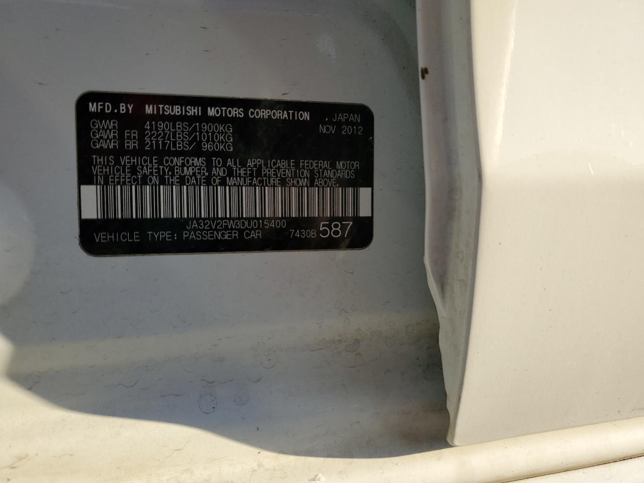 2013 Mitsubishi Lancer Se VIN: JA32V2FW3DU015400 Lot: 89681895