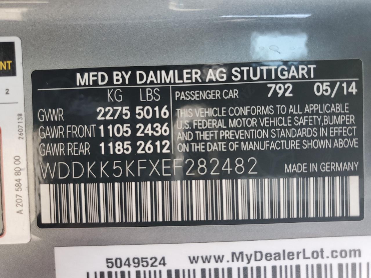 2014 Mercedes-Benz E 350 VIN: WDDKK5KFXEF282482 Lot: 85196105