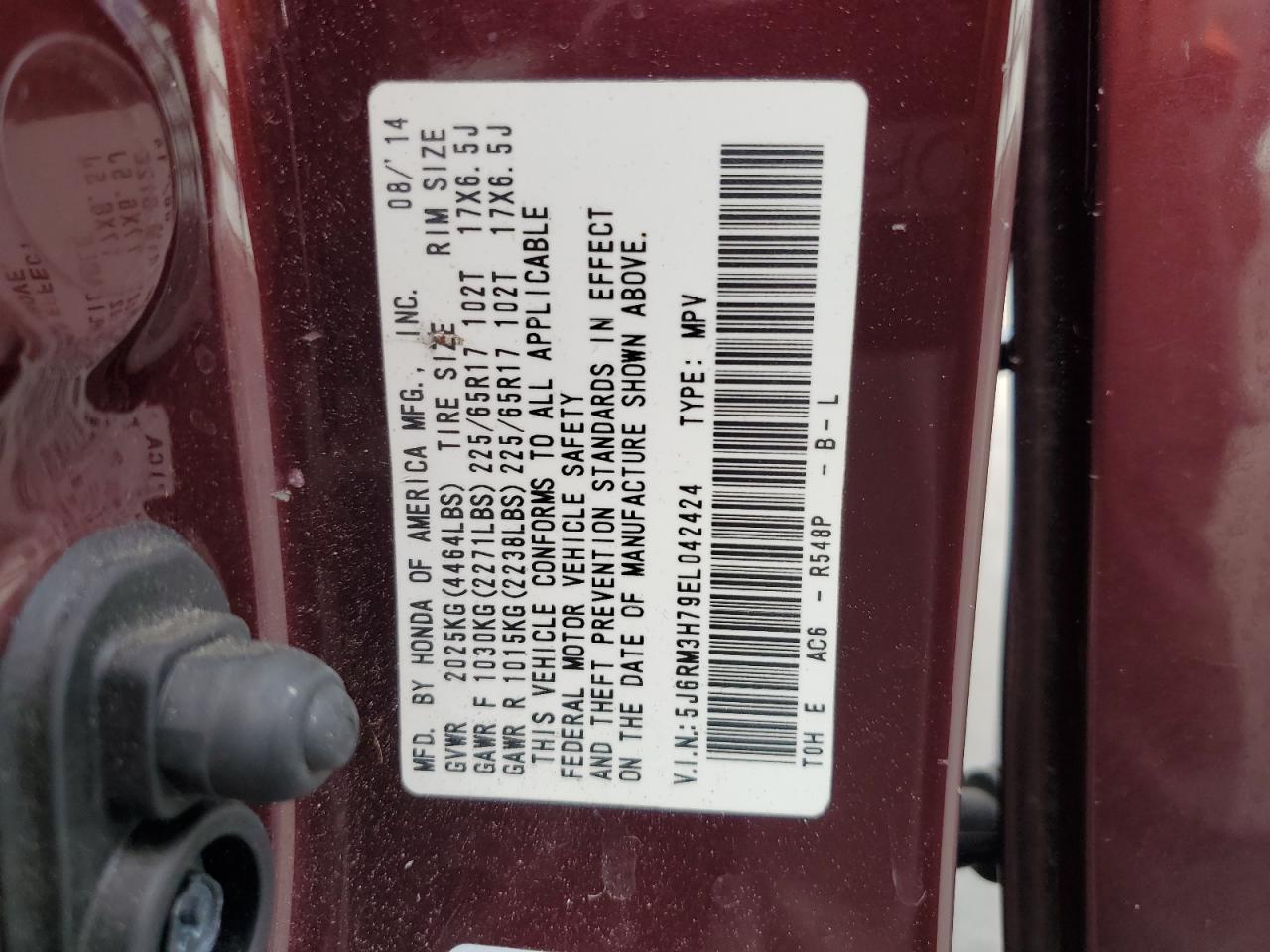 2014 Honda Cr-V Exl VIN: 5J6RM3H79EL042424 Lot: 90423325