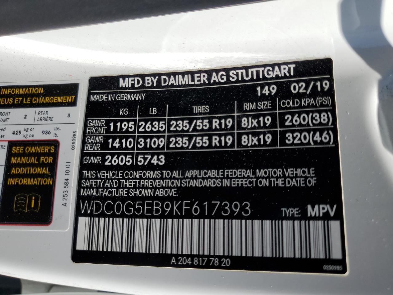 2019 Mercedes-Benz Glc 350E VIN: WDC0G5EB9KF617393 Lot: 84987185