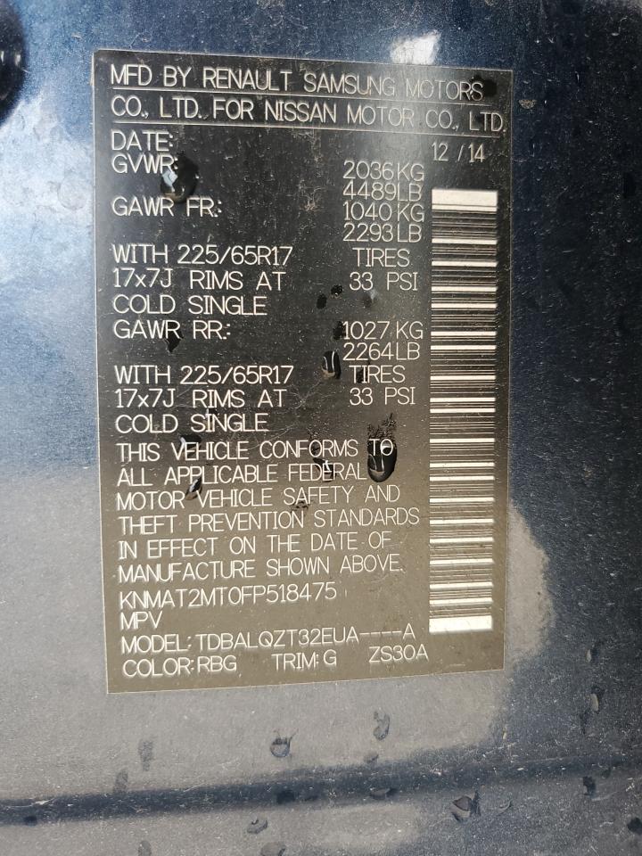 2015 Nissan Rogue S VIN: KNMAT2MT0FP518475 Lot: 84754605