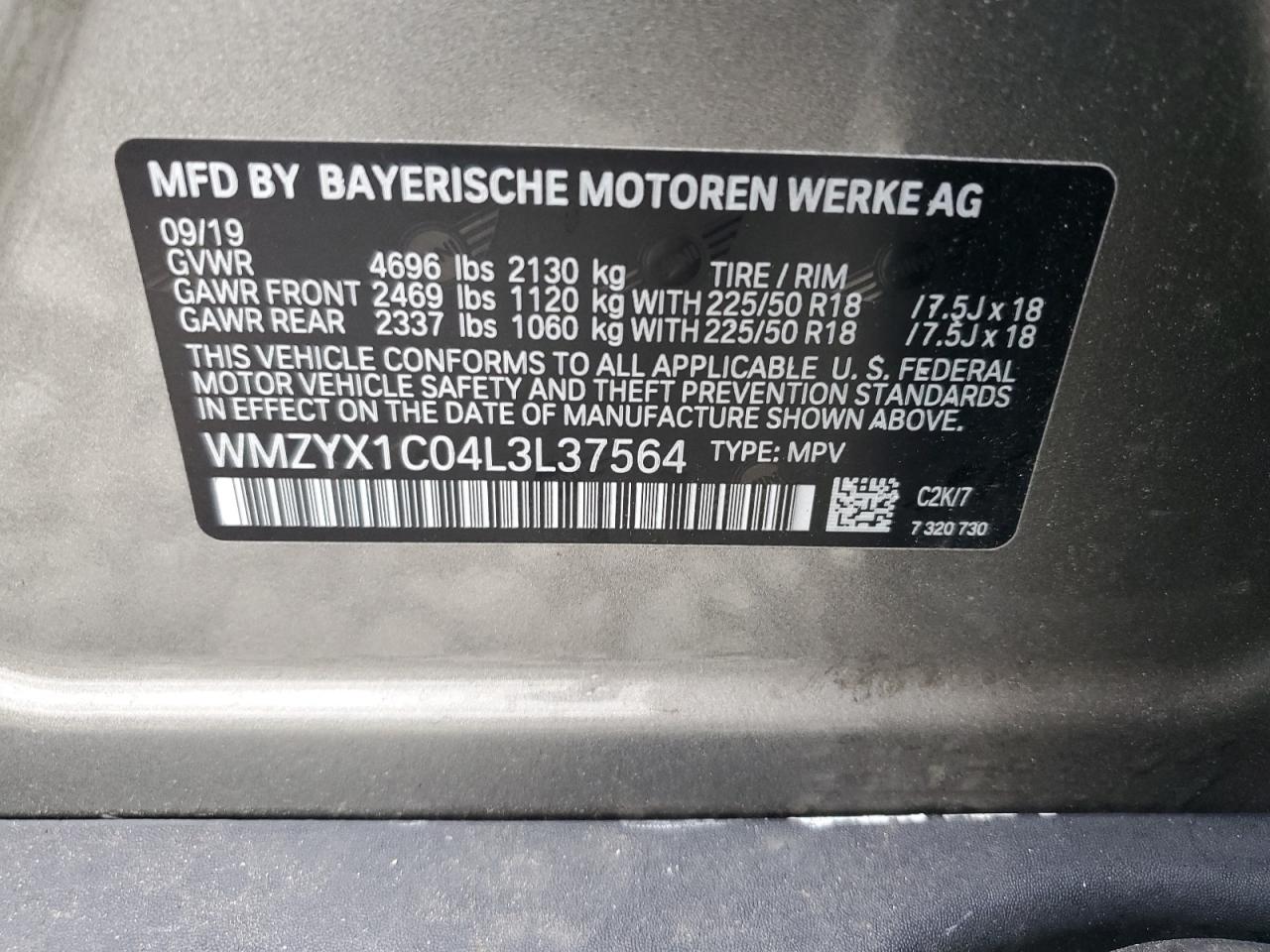 2020 Mini Cooper S Countryman All4 VIN: WMZYX1C04L3L37564 Lot: 86212415