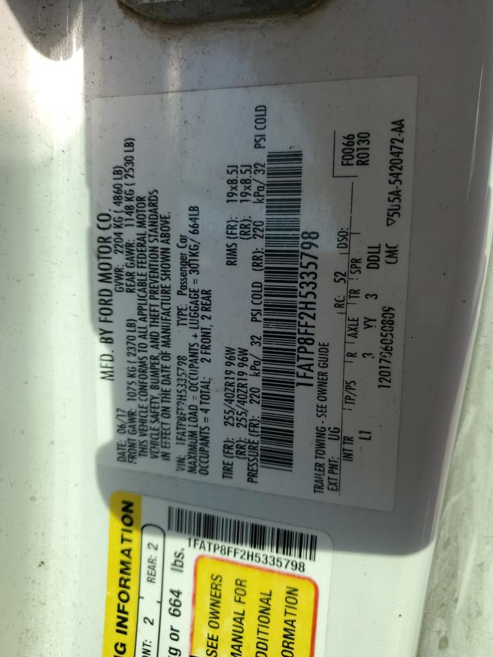 2017 Ford Mustang Gt VIN: 1FATP8FF2H5335798 Lot: 86308415