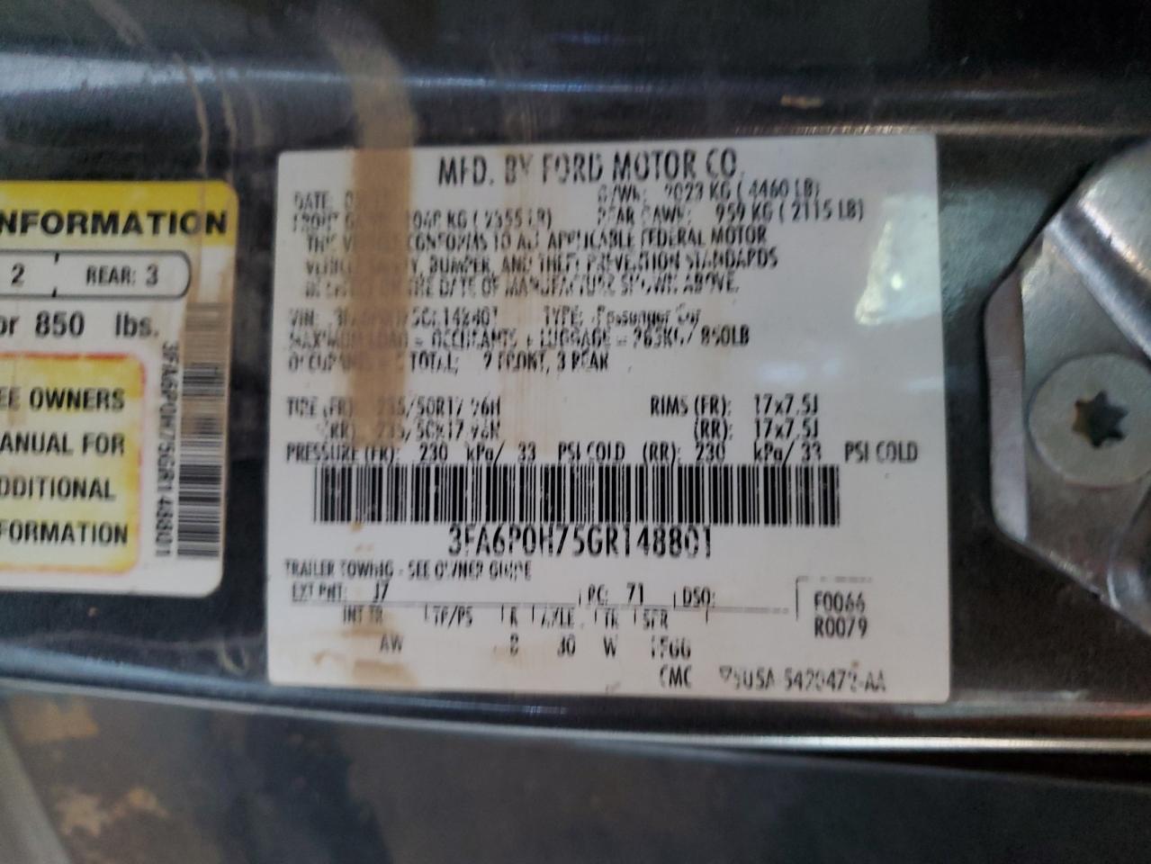 2016 Ford Fusion Se VIN: 3FA6P0H75GR148801 Lot: 85364465