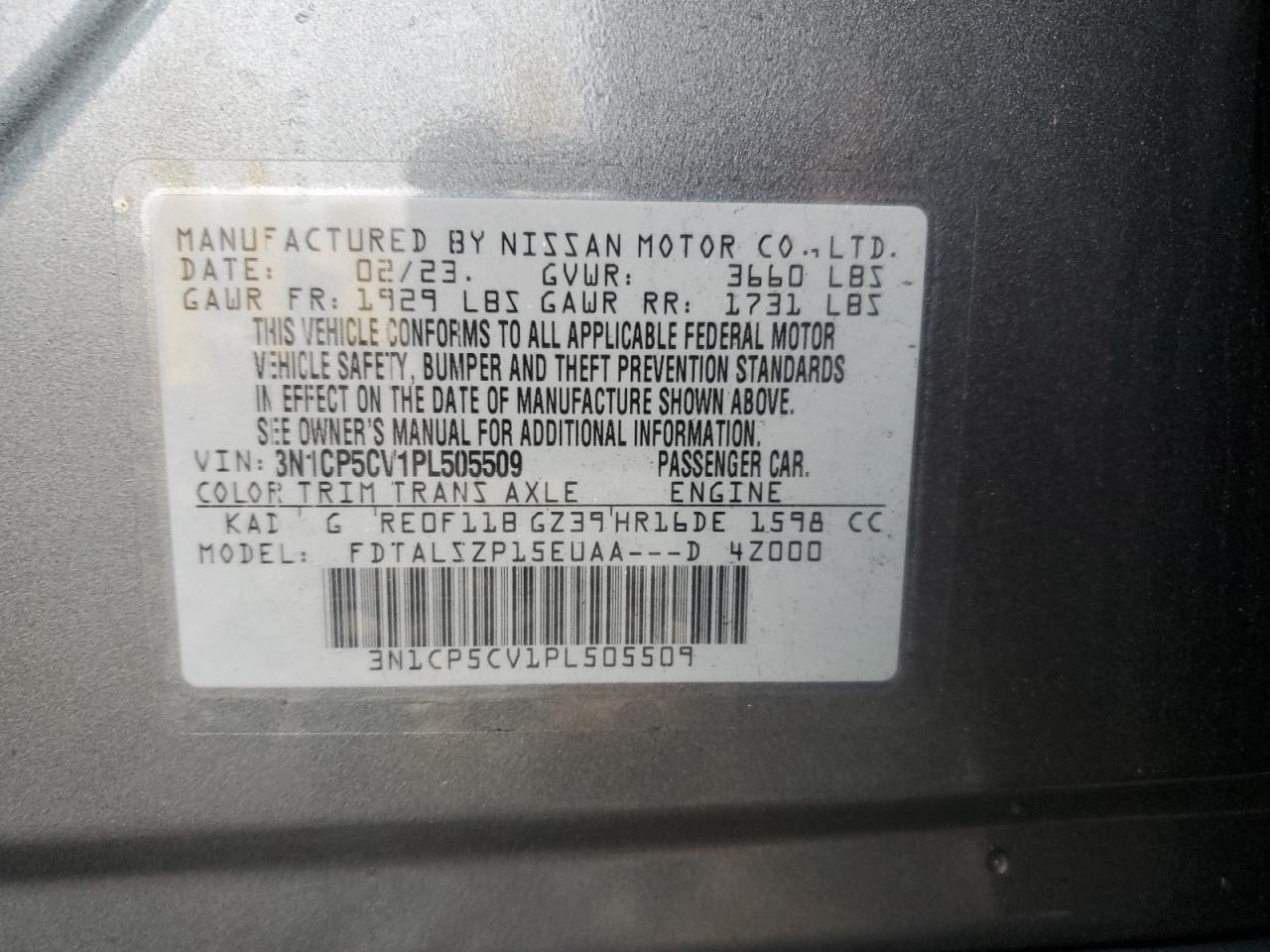 2023 Nissan Kicks Sv VIN: 3N1CP5CV1PL505509 Lot: 86803115