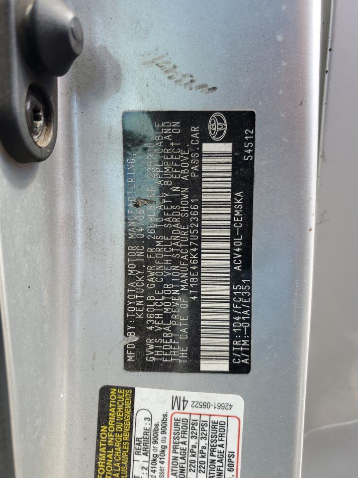 2007 Toyota Camry Ce VIN: 4T1BE46K47U523661 Lot: 85866155