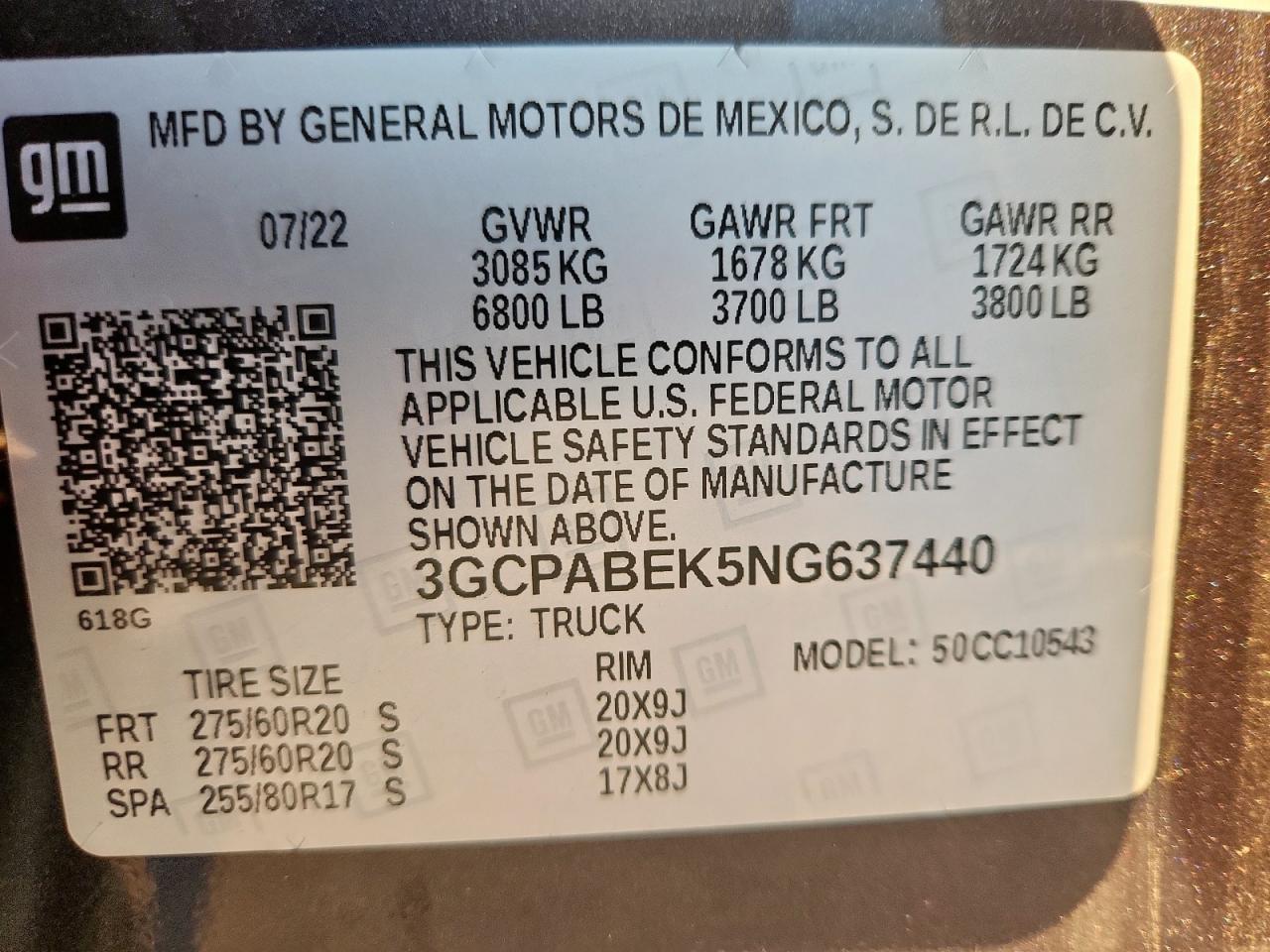 2022 Chevrolet Silverado C1500 Custom VIN: 3GCPABEK5NG637440 Lot: 84292395