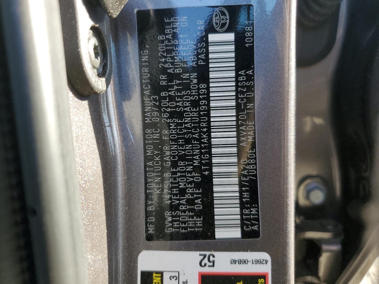 2024 Toyota Camry Se Night Shade VIN: 4T1G11AK4RU199198 Lot: 85090155