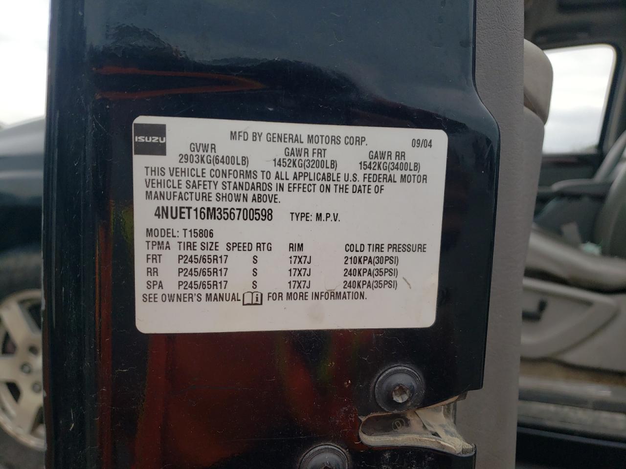 2005 Isuzu Ascender Ls VIN: 4NUET16M356700598 Lot: 86219395