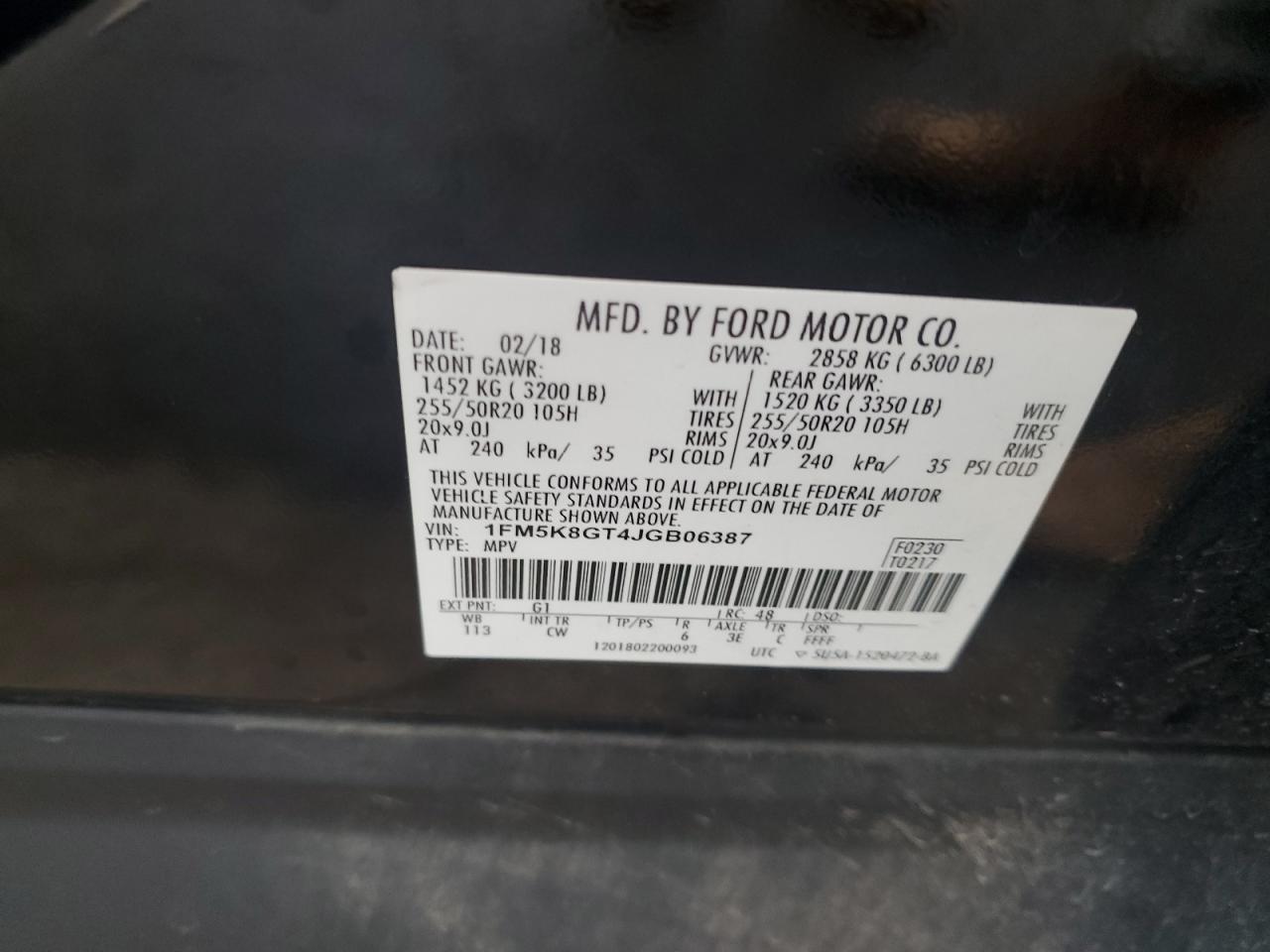 2018 Ford Explorer Sport VIN: 1FM5K8GT4JGB06387 Lot: 85123975