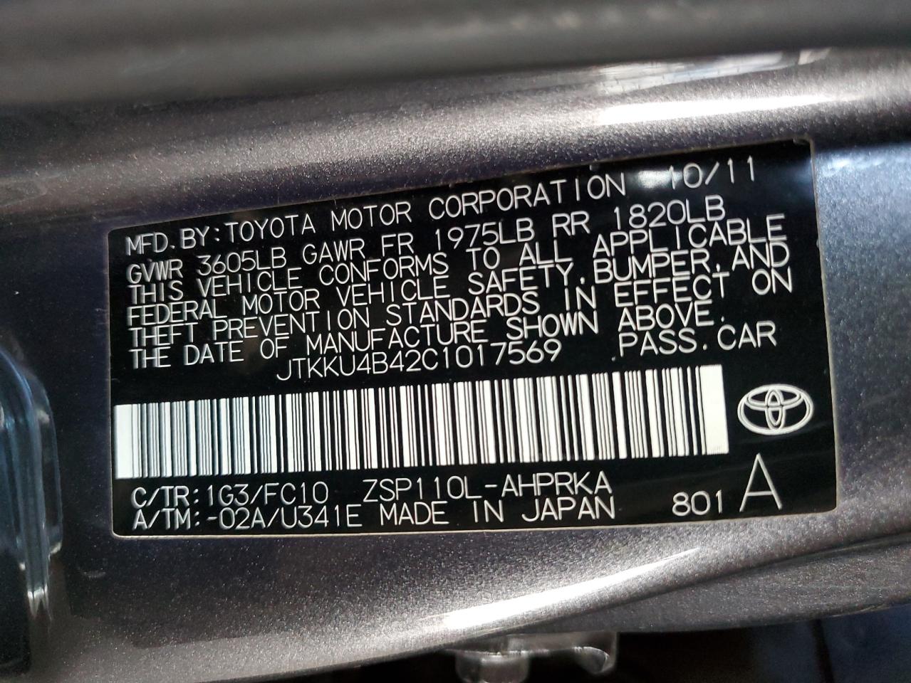 2012 Toyota Scion Xd VIN: JTKKU4B42C1017569 Lot: 85000275