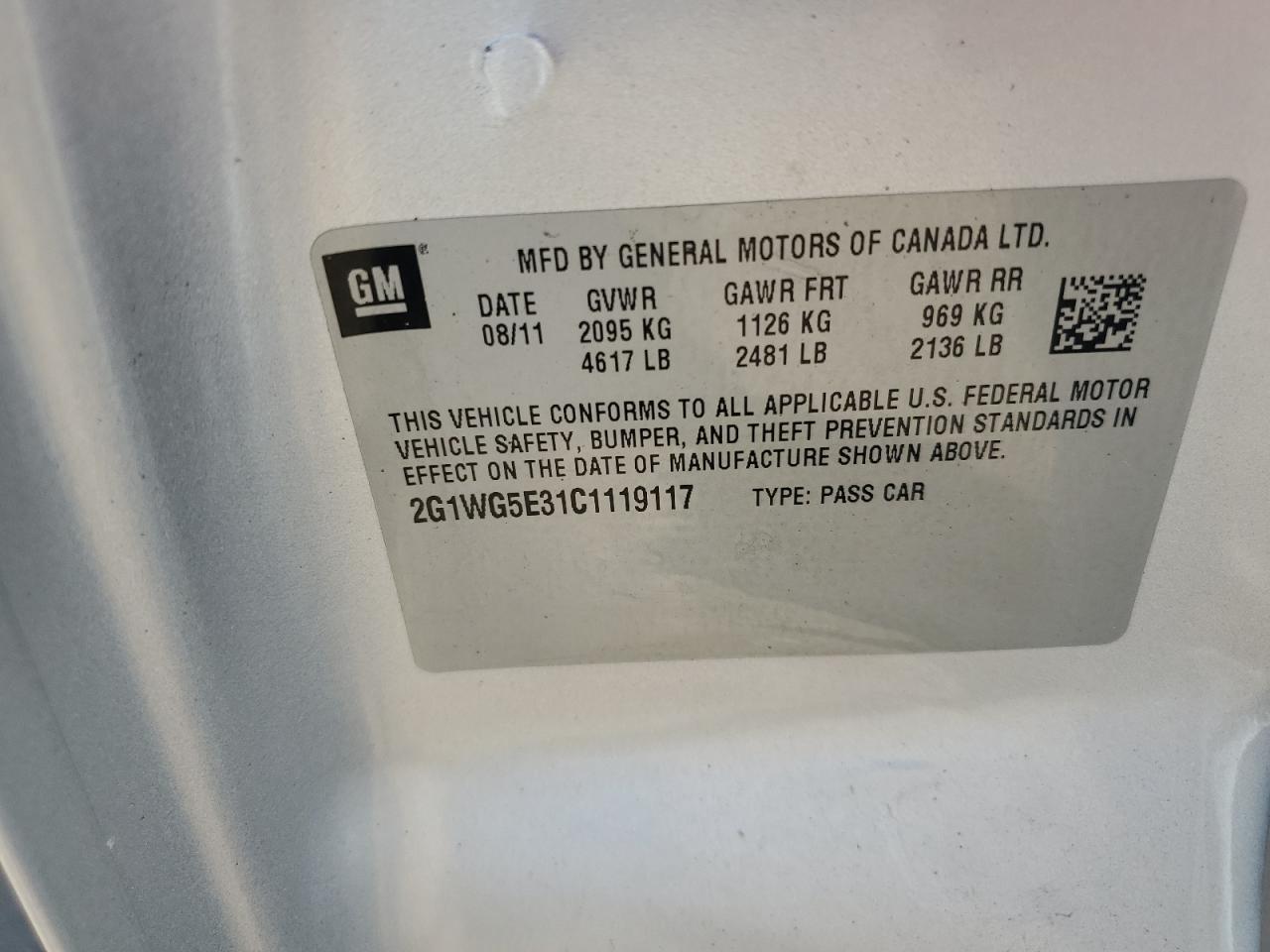 2012 Chevrolet Impala Lt VIN: 2G1WG5E31C1119117 Lot: 85548925