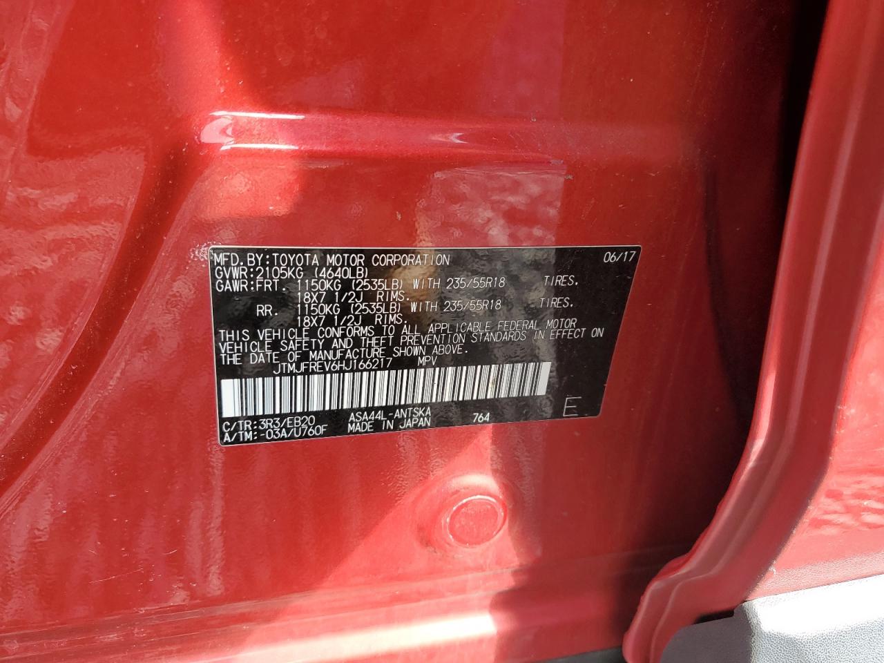 2017 Toyota Rav4 Se VIN: JTMJFREV6HJ166217 Lot: 86053375