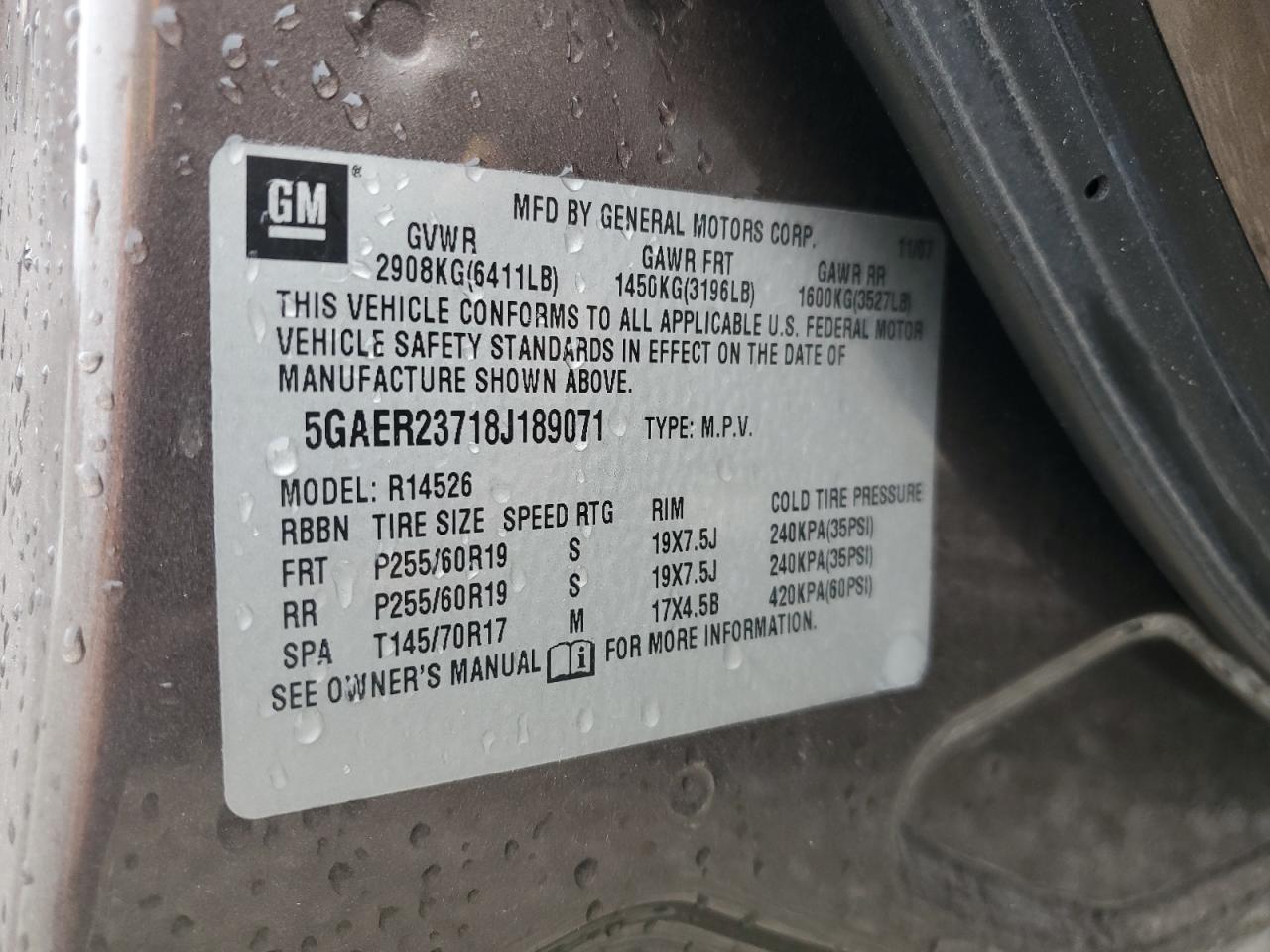 2008 Buick Enclave Cxl VIN: 5GAER23718J189071 Lot: 85766975