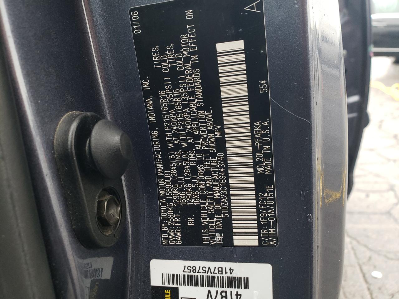 2006 Toyota Sienna Ce VIN: 5TDZA23C16S443740 Lot: 89723435