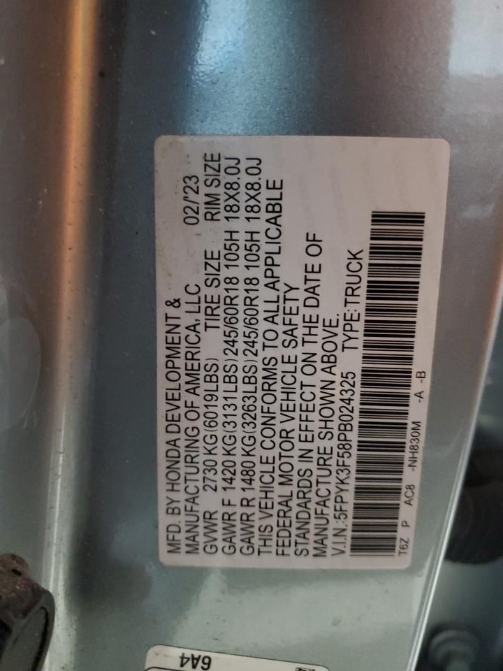 2023 Honda Ridgeline Rtl VIN: 5FPYK3F58PB024325 Lot: 86298995