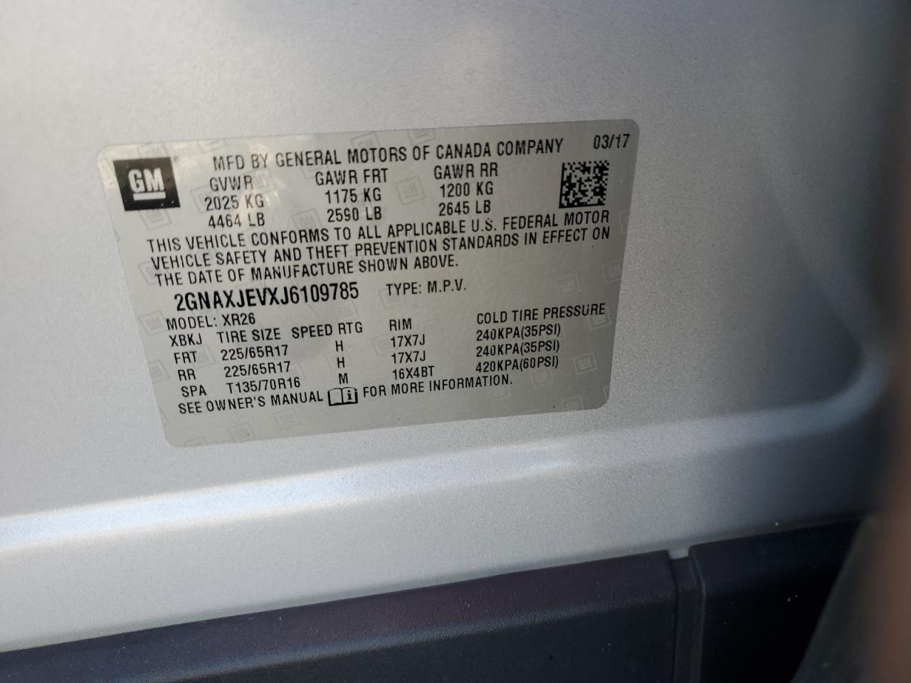 2018 Chevrolet Equinox Lt VIN: 2GNAXJEVXJ6109785 Lot: 90079245