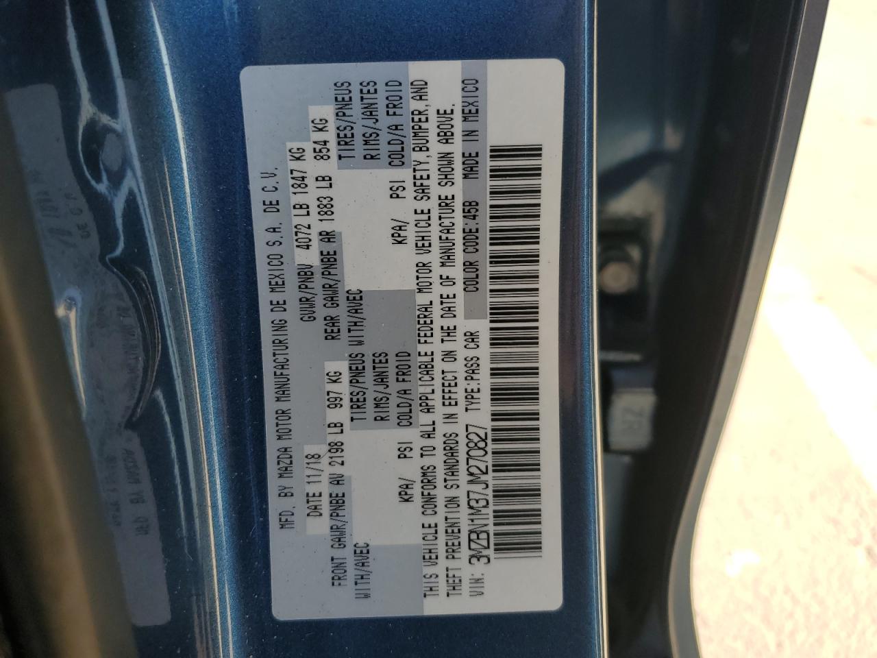 2018 Mazda 3 Grand Touring VIN: 3MZBN1M37JM270827 Lot: 84624435