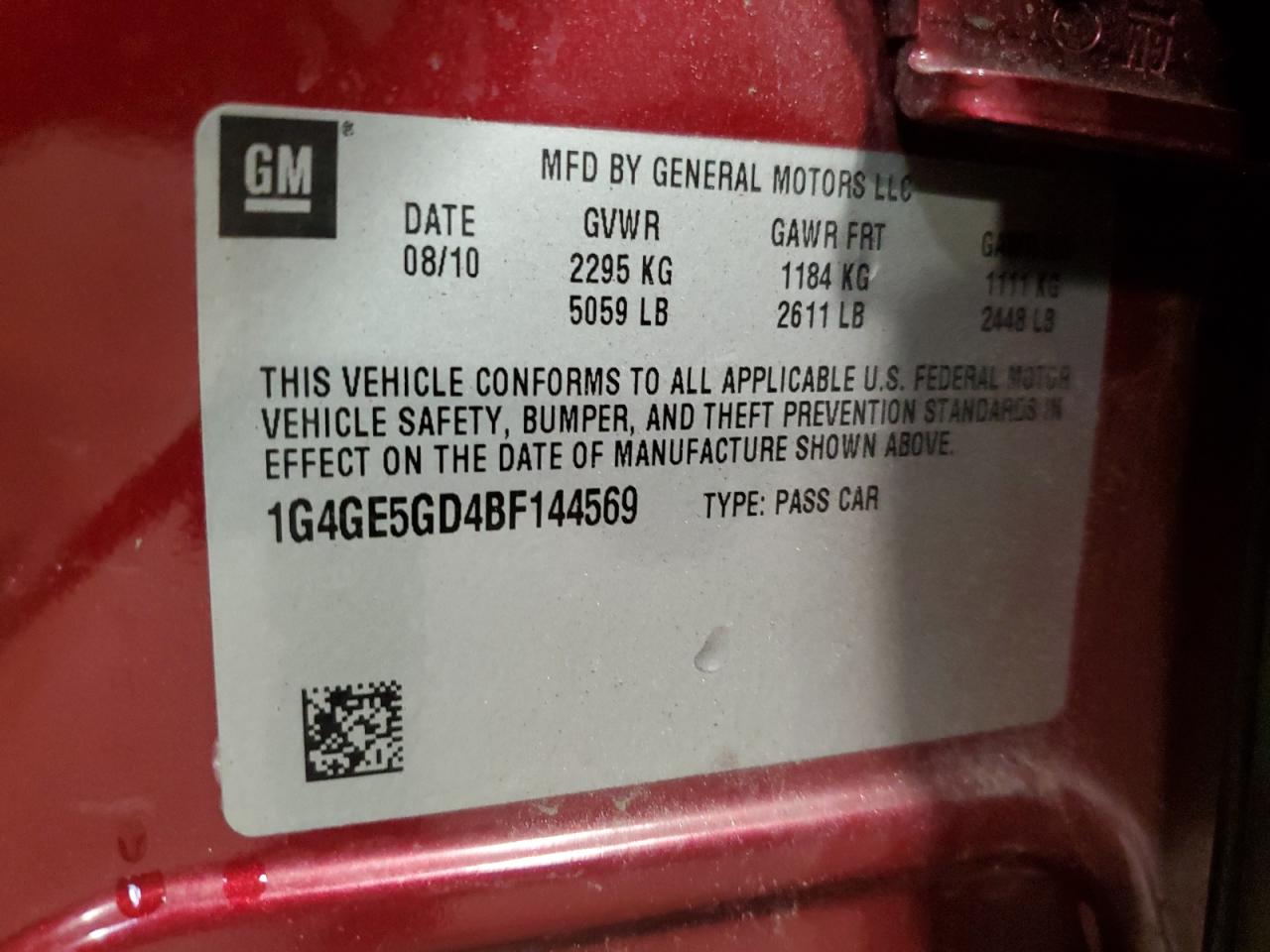 2011 Buick Lacrosse Cxs VIN: 1G4GE5GD4BF144569 Lot: 87400585