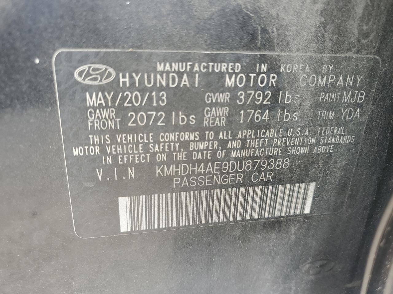 2013 Hyundai Elantra Gls VIN: KMHDH4AE9DU879388 Lot: 85315495